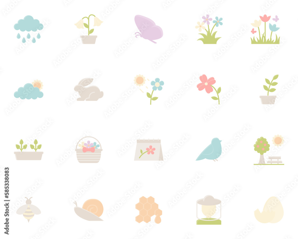 set of spring icons, flower, nature, easter, season