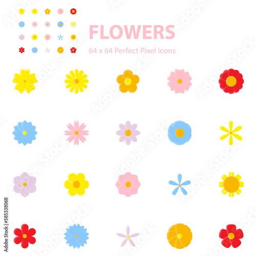 set of flowers icons, blossom, spring, garden