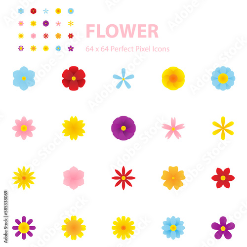 set of flowers icons, blossom, spring, garden