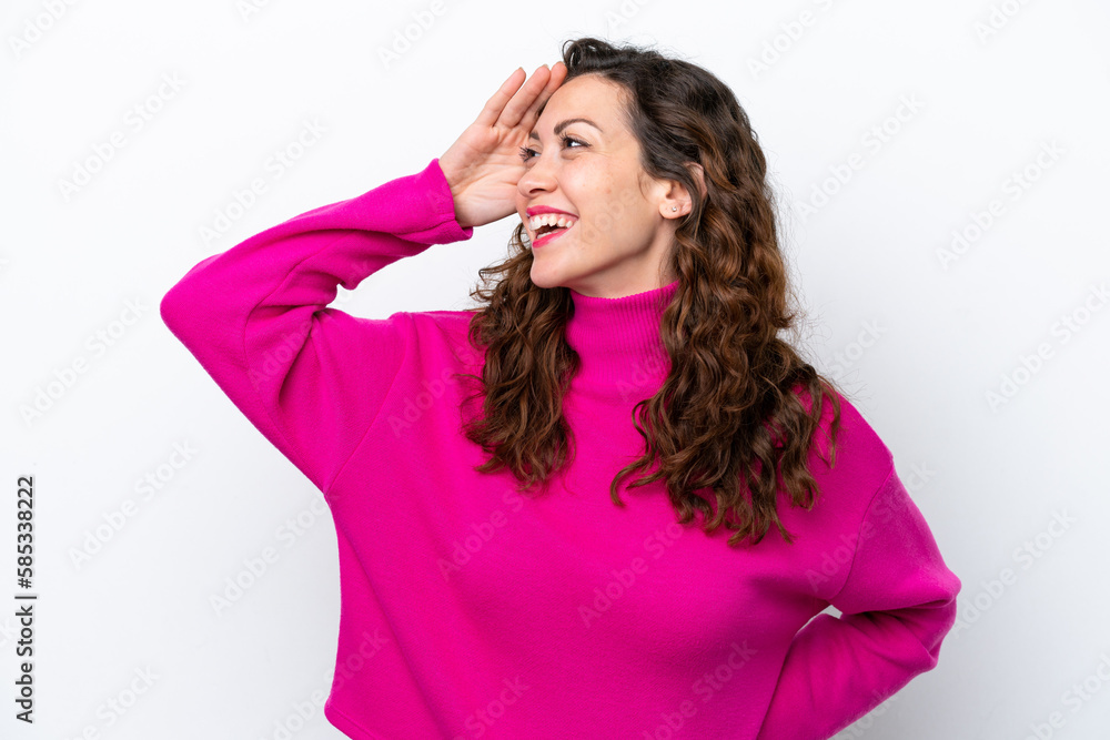 Young caucasian woman isolated on white background smiling a lot Young caucasian woman isolated on white background smiling a lot
