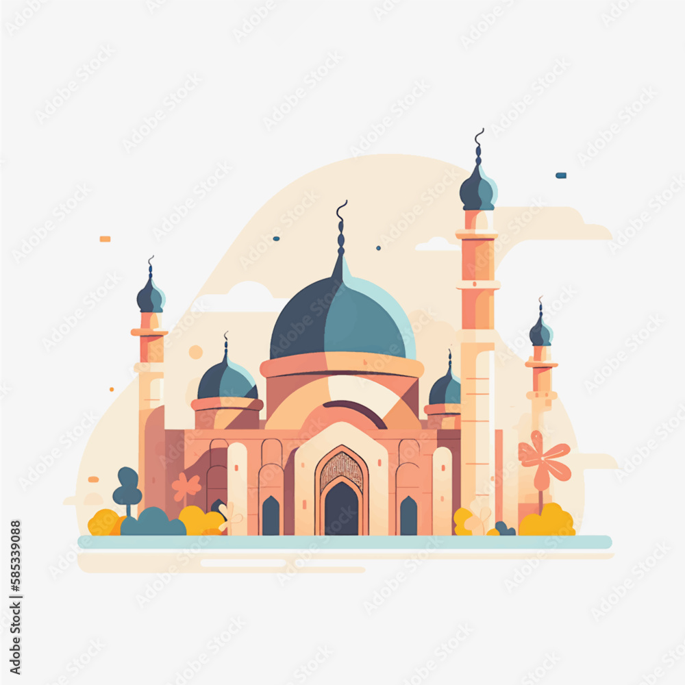 Flat and Cartoon Style Icon Illustrations of Muslim Mosque