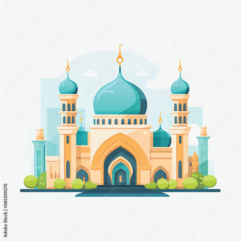 Flat and Cartoon Style Icon Illustrations of Muslim Mosque