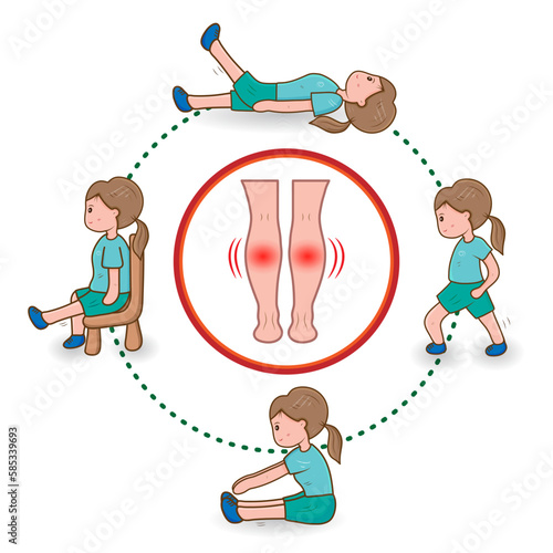 women doing exercise legs for improve muscle strength and flexibility.Physical training.workout.Cartoon character.Vector.illustration.