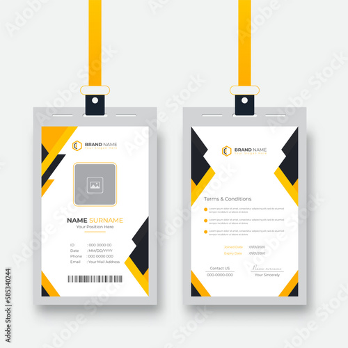 Abstract Modern and Clean corporate company employee Id Card Layout with Yellow Abstract Elements