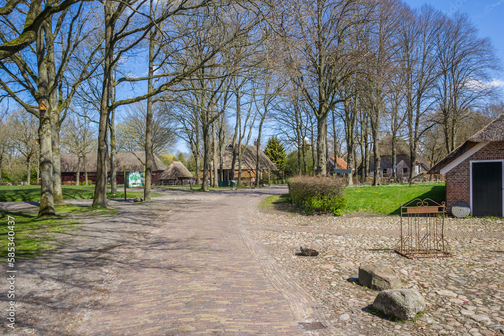 Brink square in the center of historic village Orvelte, Netherlands