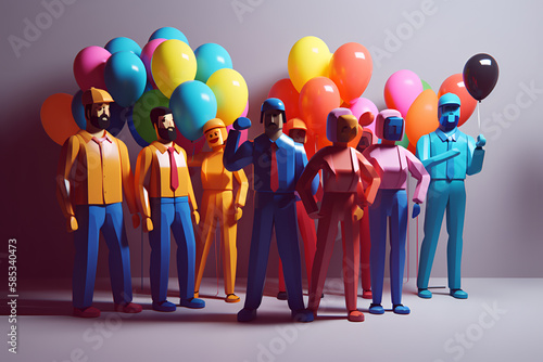 Low Poly Generative AI of Diverse Group Celebrating Milestone. Multicultural Office Celebration. Employees Celebrating Success © Natural Sources