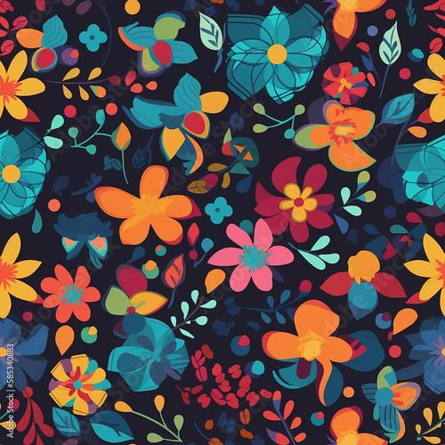 A lovely sameless illustration floral pattern featuring delicate pink, purple, and green flowers arranged in a natural and harmonious way