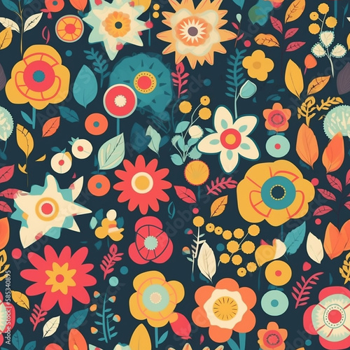 A lovely sameless illustration floral pattern featuring delicate pink, purple, and green flowers arranged in a natural and harmonious way