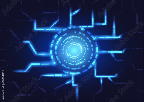abstract background circle technology glowing center as a network connection for distributing data to different places