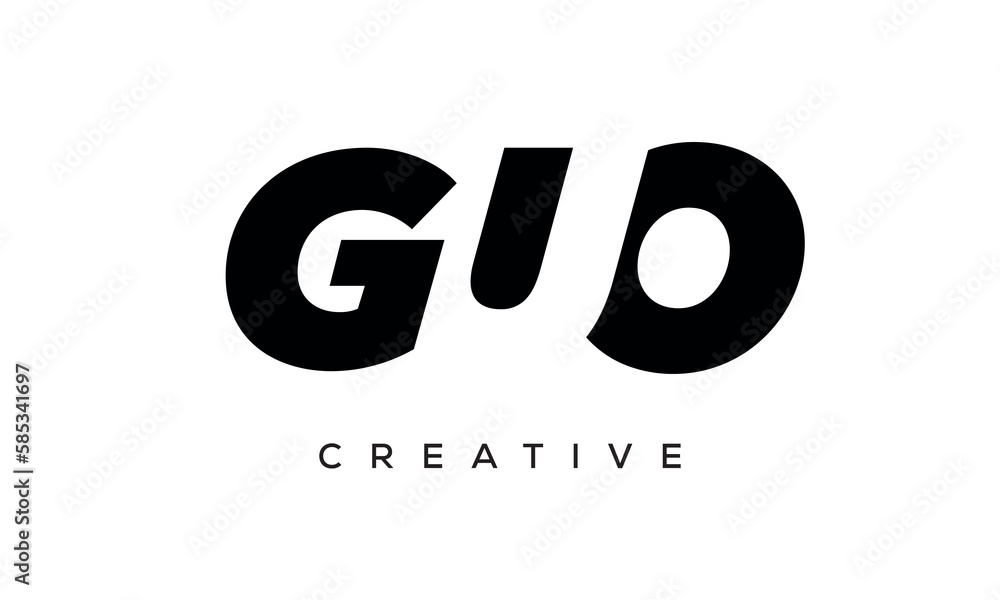 GUO letters negative space logo design. creative typography monogram vector GUO letters negative space logo design. creative typography monogram vector