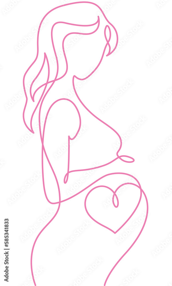 Abstract pregnant woman. Pregnancy and motherhood vector continuous line drawing