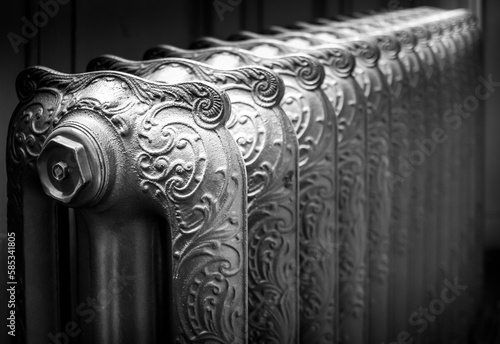 Cast iron radiator in black and white also called Victorian radiator
