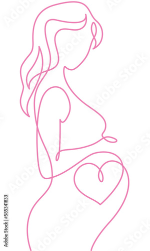 Abstract pregnant woman. Pregnancy and motherhood vector continuous line drawing