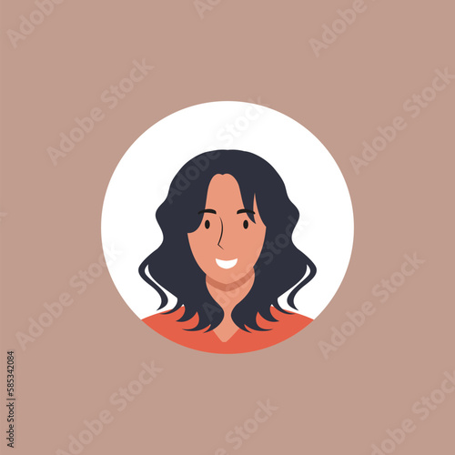 Round profile image of woman avatar for social networks. Fashion, beauty, blue and black. Bright vector illustration in trendy style.