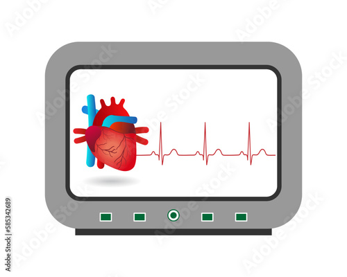 Digital vital sign monitor show electrocardiogram (EKG ,ECG) normal sinus rhythm and heart rate.Medical healthcare.Vector.Illustration.