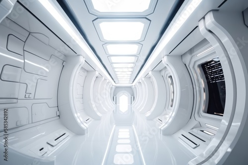 White scifi hallway, made with generative ai
