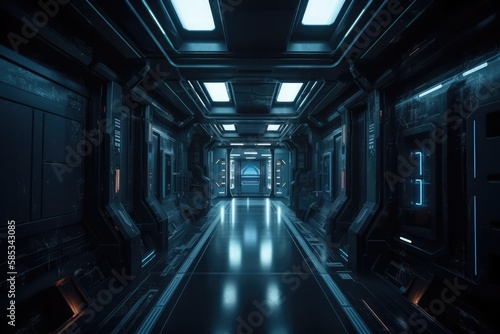 sci-fi hallway in a spaceship  made with generative ai