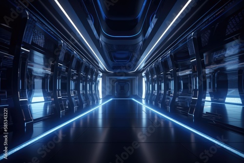 Futuristic hallway in a spaceship, made with generative ai