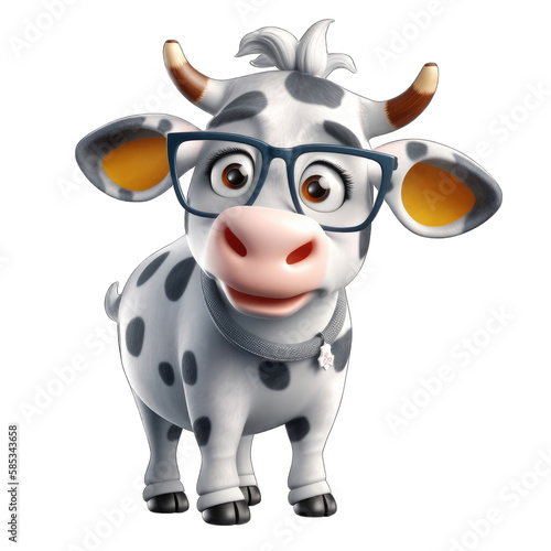 Cow  cute 3d cartoon cow isolated on transparent background  generative ai 
