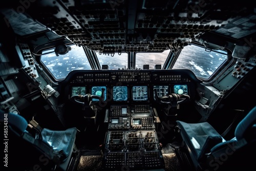 Fototapeta Naklejka Na Ścianę i Meble -  Interior of a spaceship cockpit, made with generative ai