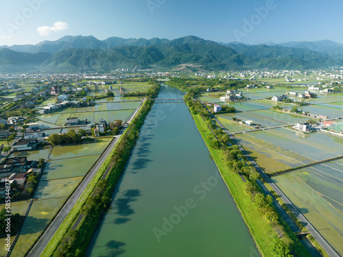 Aerial view of  dongshan river in yilan county, taiwan. photo