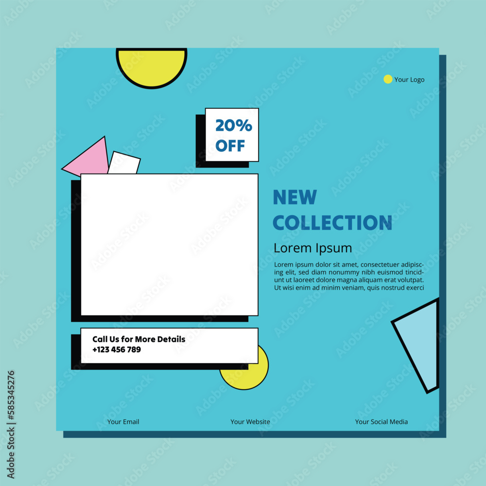 Naklejka premium Editable minimal square banner template. Suitable for social media post and web internet ads. Vector illustration with photo college