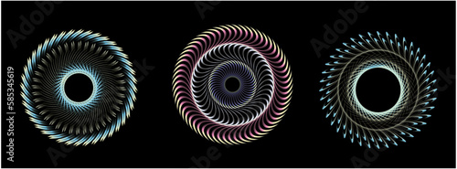 The vector illustration depicts a spiral shape made up of colorful lines, suitable for creating a logo, design or emblem with a technological theme in graphic designing.