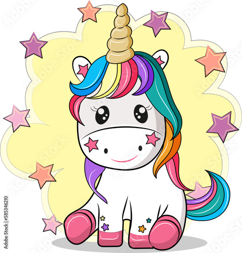 cute baby unicorn with a colorful mane and stars