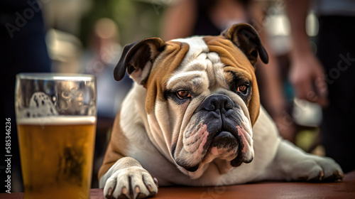 party dog with a beer, comical pet picture, generative AI  © Marcos