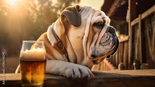 party dog with a beer, comical pet picture, generative AI  © Marcos