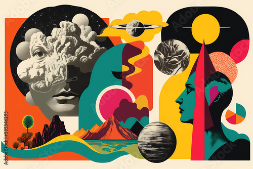 Trippy psychedelic abstract collage art, Generative AI