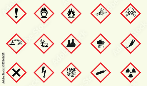 Chemistry lab safety symbols. Chemistry warning labels vector