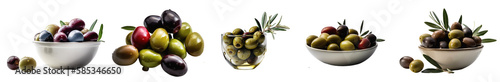 Collection of olives with and without cups on a transparent background  Generative AI