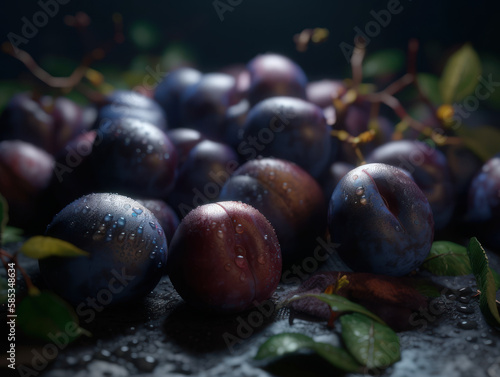 Beautiful organic background of freshly picked plum created with Generative AI technology