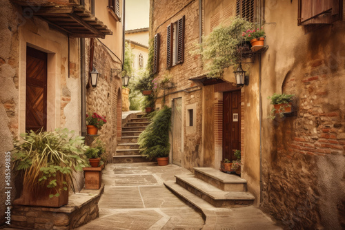 traditional italian village. Tourism , Holiday in Italy. Ai generative illustration photo