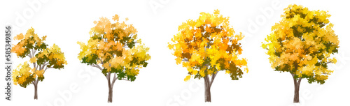 Vector watercolor blooming flower tree or forest side view isolated ofn white background for landscape and architecture drawing,elements for environment and garden,botanical for section in autumn   