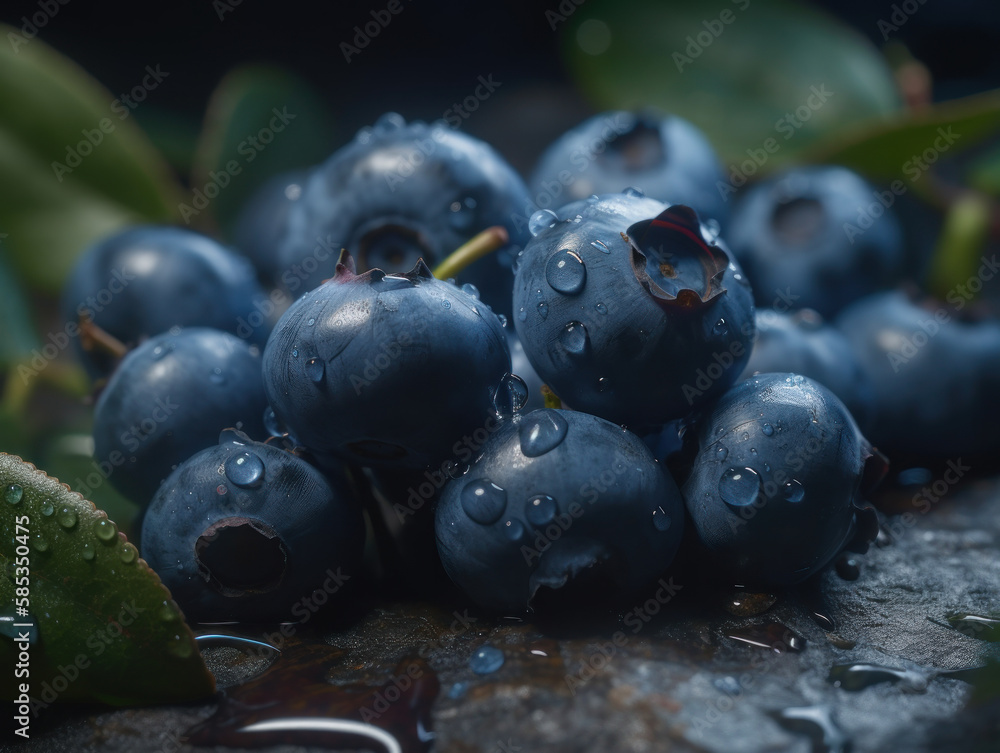 Beautiful organic background of freshly picked blueberry created with Generative AI technology Beautiful organic background of freshly picked blueberry created with Generative AI technology