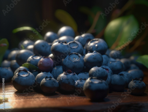 Beautiful organic background of freshly picked blueberry created with Generative AI technology