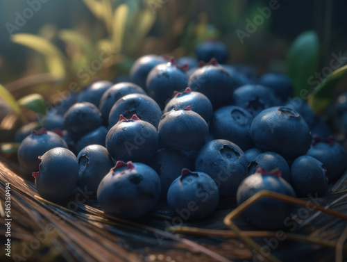 Beautiful organic background of freshly picked blueberry created with Generative AI technology