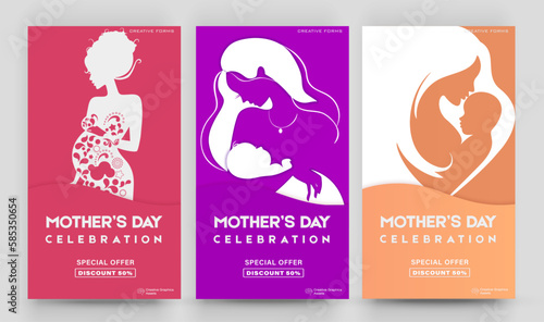 Happy Mother's Day. Editable post template set for banner sale, presentation, invitation, stories, streaming.