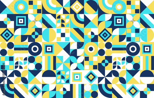 Abstract Pattern Geometric Shapes Background Blue Yellow White