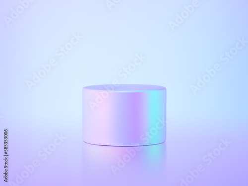 3d hologram podium on holographic background. Fluid minimal cylinder platform for product presentation. Abctract scene holo shape. Vector illustration