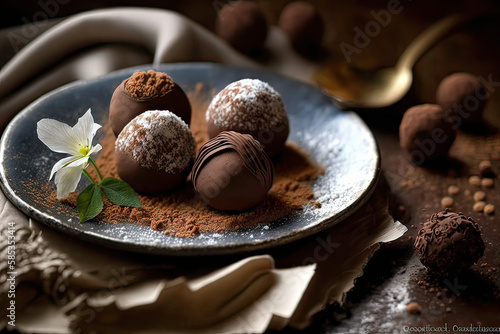 Chocolate Truffles Decadent balls of chocolate , generative artificial intelligence