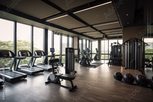 well-equipped gym with a range of cardio machines, strength training equipment, and functional training equipment. It cater to different types of exercises and fitness goals - Generative AI
