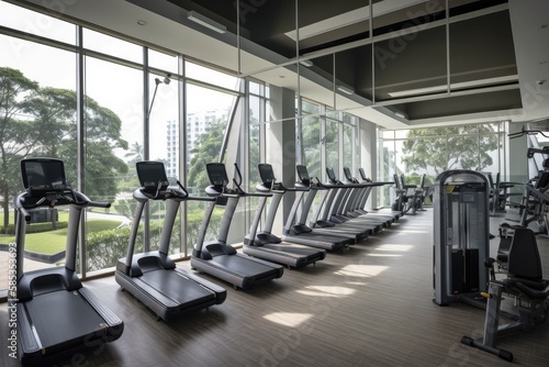 well-equipped gym with a range of cardio machines  strength training equipment  and functional training equipment. It cater to different types of exercises and fitness goals - Generative AI