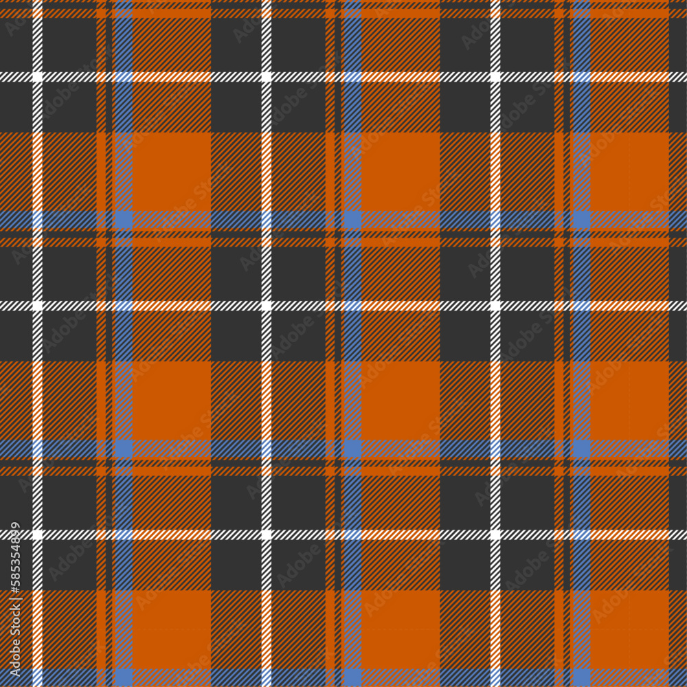 Fototapeta premium Orange, black, blue, white plaid fabric seamless pattern.Vector illustration.