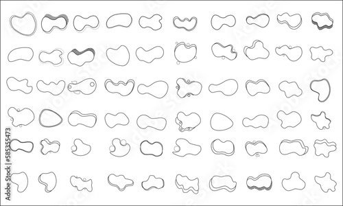 60 Outline fluid vector illustration set. Modern vector liquid with random shapes.  Abstract blob shape elements with flat style design.