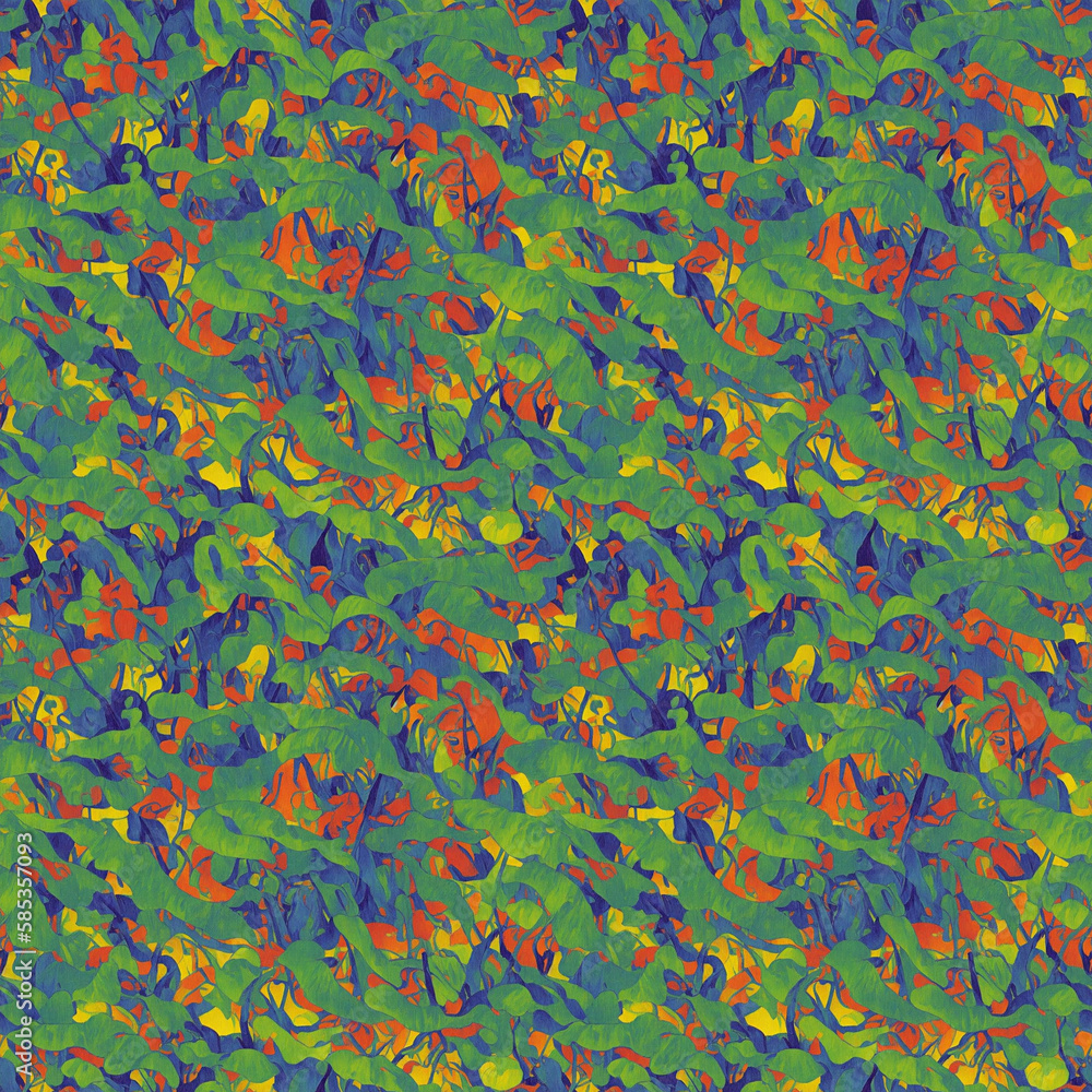 Seamless pattern with tropical plants and leaves. Decorative painting, Generative AI Seamless pattern with tropical plants and leaves. Decorative painting, Generative AI