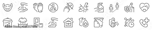 Coronavirus prevention. Health care thin line icon set. Symbol collection in transparent background. Editable vector stroke. 512x512 Pixel Perfect.