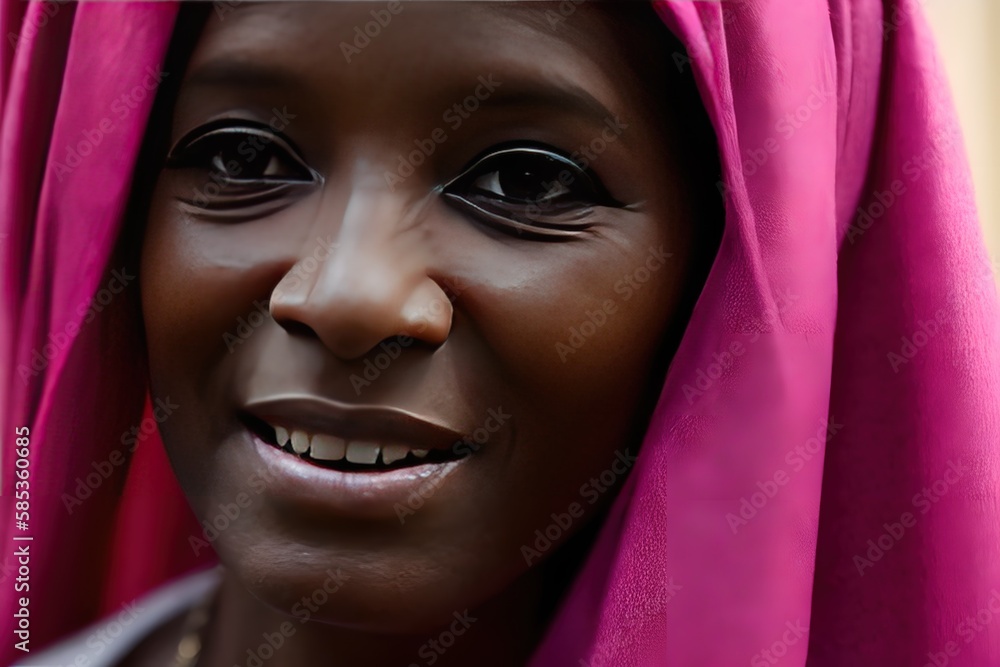 Portrait of a beautiful africam woman in a national colorful veil. Generative AI Portrait of a beautiful africam woman in a national colorful veil. Generative AI